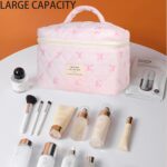 Quilted Makeup Bag, Large Makeup Bag, Cute Cosmetic Bag for Women Girls, Floral Coquette Aesthetic Travel Toiletry Make Up Organizer Bag-Light Pink - Image 6