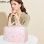Quilted Makeup Bag, Large Makeup Bag, Cute Cosmetic Bag for Women Girls, Floral Coquette Aesthetic Travel Toiletry Make Up Organizer Bag-Light Pink - Image 7