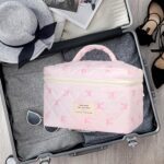 Quilted Makeup Bag, Large Makeup Bag, Cute Cosmetic Bag for Women Girls, Floral Coquette Aesthetic Travel Toiletry Make Up Organizer Bag-Light Pink - Image 8
