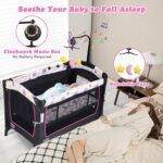 BABY JOY 4 in 1 Pink Pack and Play, Baby Bedside Sleeper with 3 Adjustable Heights, Music Box, Foldable Bedside Crib w/Changing Table, Baby Playards with Bassinet from Newborn to Toddlers Rose - Image 5