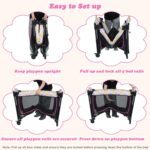 BABY JOY 4 in 1 Pink Pack and Play, Baby Bedside Sleeper with 3 Adjustable Heights, Music Box, Foldable Bedside Crib w/Changing Table, Baby Playards with Bassinet from Newborn to Toddlers Rose - Image 7