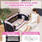 BABY JOY 4 in 1 Pink Pack and Play, Baby Bedside Sleeper with 3 Adjustable Heights, Music Box, Foldable Bedside Crib w/Changing Table, Baby Playards with Bassinet from Newborn to Toddlers Rose - Image 8