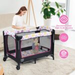 BABY JOY 4 in 1 Pink Pack and Play, Baby Bedside Sleeper with 3 Adjustable Heights, Music Box, Foldable Bedside Crib w/Changing Table, Baby Playards with Bassinet from Newborn to Toddlers Rose - Image 10