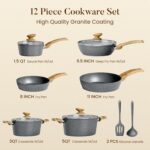Kitchen Academy Induction Cookware Sets - 12 Piece Gray Cooking Pan Set, Granite Nonstick Pots and Pans Set - Image 7