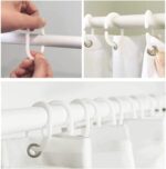 Winter Snowman Christmas Shower Curtain Cute Blue Snowman Snowflake Poinsettia Floral Eucalyptus Leaves Plant Holiday Happy New Year Fabric Bathroom Curtain Set with Hook - Image 7