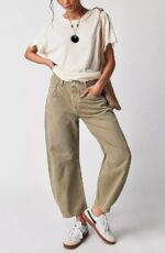 Womens Baggy Boyfriend Jeans Vintage Wide Leg Mid Rise Barrel Denim Ankle Pants Cropped Jeans - Image 3