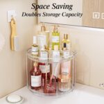 LAMU Rotating Makeup Organizer for Vanity, 10.6in 2 Tier Lazy Susan Turntable Stackable Spinning Skincare Organizer Cosmetic Perfume Tray Display for Bathroom Counterop, Large Capacity, Clear - Image 8