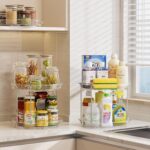 LAMU Rotating Makeup Organizer for Vanity, 10.6in 2 Tier Lazy Susan Turntable Stackable Spinning Skincare Organizer Cosmetic Perfume Tray Display for Bathroom Counterop, Large Capacity, Clear - Image 9