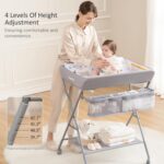 Baby Changing Table with Wheels, Maydolly Portable Adjustable Height Folding Diaper Station with Nursery Organizer & Storage Rack for Newborn Baby and Infant (Light Grey) - Image 3