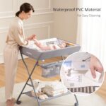 Baby Changing Table with Wheels, Maydolly Portable Adjustable Height Folding Diaper Station with Nursery Organizer & Storage Rack for Newborn Baby and Infant (Light Grey) - Image 5