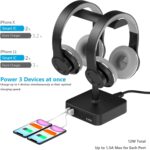 KAFRI Dual Headphone Stand with USB Charger Desk Gaming Double Headset Holder Hanger Rack with 2 USB Charging Port and 2 Outlet - Suitable for Gamer Desktop Table Game Earphone Accessories Gift - Image 3