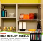 Acrylic Straw Holder for Cabinet Door with Double Sided Adhesive Tape Reusable Straw Organizer Tumbler Storage Kitchen Accessories Container for Counter Cupboard(Classic,Large,Black) - Image 6