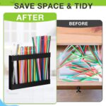 Acrylic Straw Holder for Cabinet Door with Double Sided Adhesive Tape Reusable Straw Organizer Tumbler Storage Kitchen Accessories Container for Counter Cupboard(Classic,Large,Black) - Image 7