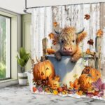 Lofaris Highland Cow Shower Curtain Sets Autumn Fall Western Farmhouse Wooden Funny Cattl Rustic Animal Bathroom Curtain Waterproof for Bathtub Decor 72x72 Inches with 12 Hooks - Image 4