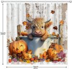 Lofaris Highland Cow Shower Curtain Sets Autumn Fall Western Farmhouse Wooden Funny Cattl Rustic Animal Bathroom Curtain Waterproof for Bathtub Decor 72x72 Inches with 12 Hooks - Image 5