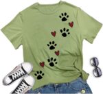 Dog Paw Love Heart Print T-Shirt for Women Short Sleeve Dog Mom Graphic Tees Tops Mother's Day Shirts - Image 3