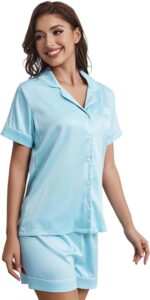 Womens Silk Satin Pajamas Set Short Sleeve Button Down Tops and Shorts Sleep Sets 2 Piece Sleepwear Pjs S-2XL - Image 5
