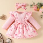 FYMNSI Baby Girls Fall Outfit Bow Print Ruffle Romper Suspender Tutu Skirt Headband 3PCS Infant Toddler Christmas Dresses - Image 3