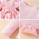 FYMNSI Baby Girls Fall Outfit Bow Print Ruffle Romper Suspender Tutu Skirt Headband 3PCS Infant Toddler Christmas Dresses - Image 8