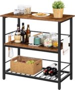 HOOBRO Kitchen Island with Wine Rack, Industrial Island Counter with Hooks and Protective Rails, 3 Tier Kitchen Shelf with Large Workstation, Easy Assembly, Rustic Brown BF02ZD01 - Image 8