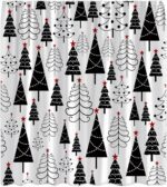 Christmas Shower Curtain Black and White Xmas Tree Stars Winter Pine New Year Holiday Bath Decor Curtain with Hooks - Image 4