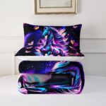 Purple Unicorn Comforter Set Full Size for Girls Kids, Cartoon Kawaii Unicorn with Butterfly Print Down Comforter, Galaxy Stars Fantasy Girls Room Decor Children Bedding - Image 6