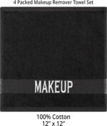 Cotton Paradise Makeup Remover Towels 4 Pack 100% Cotton 12x12 Inch Turkish Makeup Removal Face Cloths for Washing Face Soft Black Makeup Towel - Image 4