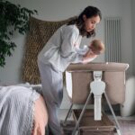 Cowiewie Bassinet Bedside Sleeper, Baby Bassinet with 7 Adjustable Height, Bedside Bassinet for Baby with Storage, Breathable Mesh & Mattress, Portable Bassinet Easy Folding (Baby Brown) - Image 8