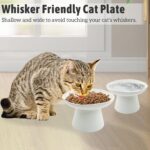 VCEPJH Raised Cat Food Bowls Shallow Cat Plate Pack of 2 Ceramic Elevated Cats Dish 6.1in Flat Anti Whisker Fatigue Wide Pet Food & Water Feeder for Indoor Kitty Kitten (White) - Image 5