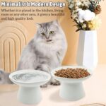 VCEPJH Raised Cat Food Bowls Shallow Cat Plate Pack of 2 Ceramic Elevated Cats Dish 6.1in Flat Anti Whisker Fatigue Wide Pet Food & Water Feeder for Indoor Kitty Kitten (White) - Image 8