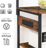 HOOBRO Large Bakers Rack with Power Outlets, 6-Tier Microwave Stand with 4 Hooks, Coffee Bar, Kitchen Shelf with Wire Basket, for Kitchen, Living Room, Office, Rustic Brown and Black BF64UHB01 - Image 5