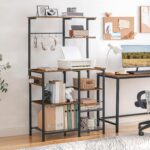 HOOBRO Large Bakers Rack with Power Outlets, 6-Tier Microwave Stand with 4 Hooks, Coffee Bar, Kitchen Shelf with Wire Basket, for Kitchen, Living Room, Office, Rustic Brown and Black BF64UHB01 - Image 10