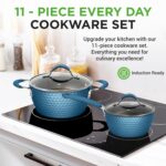 NutriChef 11 Pc Pots and Pans Set - Non Stick Cookware Set with Ceramic Coating, Ergonomic Handles, Induction Ready, Includes Saucepan, Dutch Oven, Large & Small Fry Pans - Royal Blue - Image 3