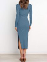 ANRABESS Womens Long Sleeve Sweater Dress Crew Neck Slim Fit Slit Tie Waist 2025 Ribbed Knit Bodycon Midi Dress Fall Outfits - Image 6