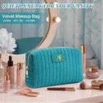 Monogrammed Make Up Bags for Women,Personalized Cosmetic Bags Women,Small Quilted Makeup Pouch,Cute Makeup Bag Travel,Birthday Gifts for Teen Girl (Blue A) - Image 3