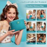 Monogrammed Make Up Bags for Women,Personalized Cosmetic Bags Women,Small Quilted Makeup Pouch,Cute Makeup Bag Travel,Birthday Gifts for Teen Girl (Blue A) - Image 8