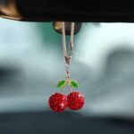 Bling Cherry Car Hanging Ornament, Cute Crystal Rear View Mirror Pendant, Sparkly Diamond Rearview Mirror Charms, Lucky Car Interior Decor Accessories (Red) - Image 3