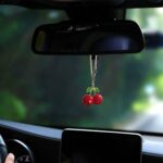 Bling Cherry Car Hanging Ornament, Cute Crystal Rear View Mirror Pendant, Sparkly Diamond Rearview Mirror Charms, Lucky Car Interior Decor Accessories (Red) - Image 4