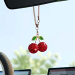 Bling Cherry Car Hanging Ornament, Cute Crystal Rear View Mirror Pendant, Sparkly Diamond Rearview Mirror Charms, Lucky Car Interior Decor Accessories (Red) - Image 5