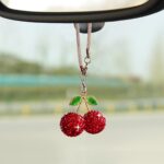 Bling Cherry Car Hanging Ornament, Cute Crystal Rear View Mirror Pendant, Sparkly Diamond Rearview Mirror Charms, Lucky Car Interior Decor Accessories (Red) - Image 6
