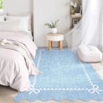GarveeHome Scalloped Bow Rug for Living Room, Solid Blue Rug for Dorm, Washable Rugs 5x7 Soft Low Pile Non Slip Scalloped Rugs for Nursery College Bedroom Decor Kids Room Playroom - Image 3