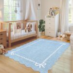 GarveeHome Scalloped Bow Rug for Living Room, Solid Blue Rug for Dorm, Washable Rugs 5x7 Soft Low Pile Non Slip Scalloped Rugs for Nursery College Bedroom Decor Kids Room Playroom - Image 4