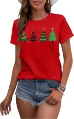 MAIHUN Merry Christmas Shirts for Women Leopard Plaid Christmas Trees Shirt Xmas Holiday Tee Tops - Image 3