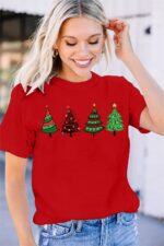 MAIHUN Merry Christmas Shirts for Women Leopard Plaid Christmas Trees Shirt Xmas Holiday Tee Tops - Image 4