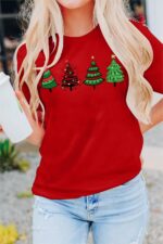 MAIHUN Merry Christmas Shirts for Women Leopard Plaid Christmas Trees Shirt Xmas Holiday Tee Tops - Image 5