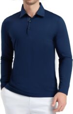 Alex Vando Mens Golf Shirt Moisture Wicking Quick-Dry Solid Long Sleeve Polo Shirts for Men - Image 3