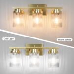 Gold Bathroom Light Fixtures 3 Lights Vanity Light with Grooved Glass Shade Vanity Lights for Bathroom Vanity Lighting Fixtures Wall Mount | Brushed Gold Lights Over Mirror - Image 3