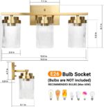 Gold Bathroom Light Fixtures 3 Lights Vanity Light with Grooved Glass Shade Vanity Lights for Bathroom Vanity Lighting Fixtures Wall Mount | Brushed Gold Lights Over Mirror - Image 5