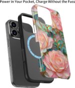 for iPhone 16 Pro Max Case Cute - Wireless Charging Compatible - Dual-Layer Hard Shell + Silicone Cover - Aesthetic Protective Trendy Phone Case for Women - Blooming Pink Rose - Image 4