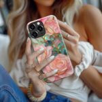 for iPhone 16 Pro Max Case Cute - Wireless Charging Compatible - Dual-Layer Hard Shell + Silicone Cover - Aesthetic Protective Trendy Phone Case for Women - Blooming Pink Rose - Image 7